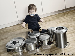 Playing drums with pots and pans